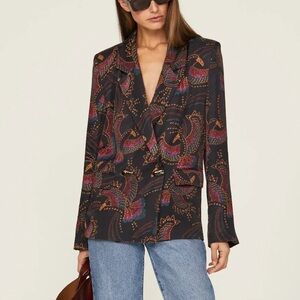 FARM Rio Sequin Toucans Double Breasted Blazer 100% Viscose